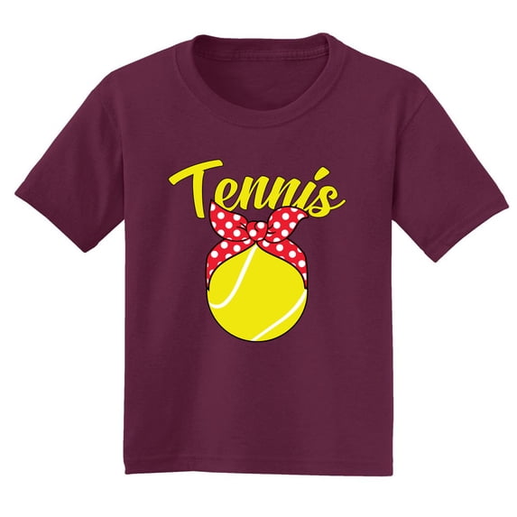 Wild Bobby, Tennis Cute Bow Ribbon Tennis Ball Sports Girls Graphic Youth T-Shirt, Maroon, Medium