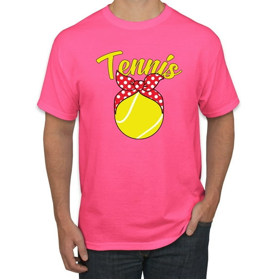 Wild Bobby, Tennis Mom Cute Bow Ribbon Tennis Ball, Mother's Day, Men Graphic T-Shirt, Neon Pink, 2XL
