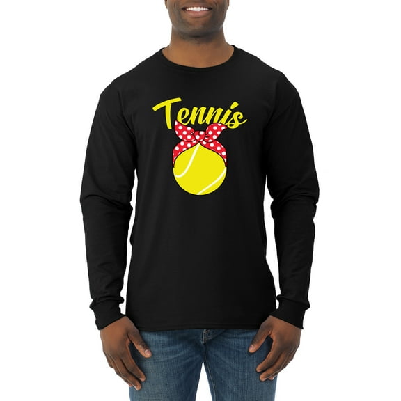 Wild Bobby, Tennis Mom Cute Bow Ribbon Tennis Ball, Mother's Day, Men Long Sleeve Shirt, Black, Small