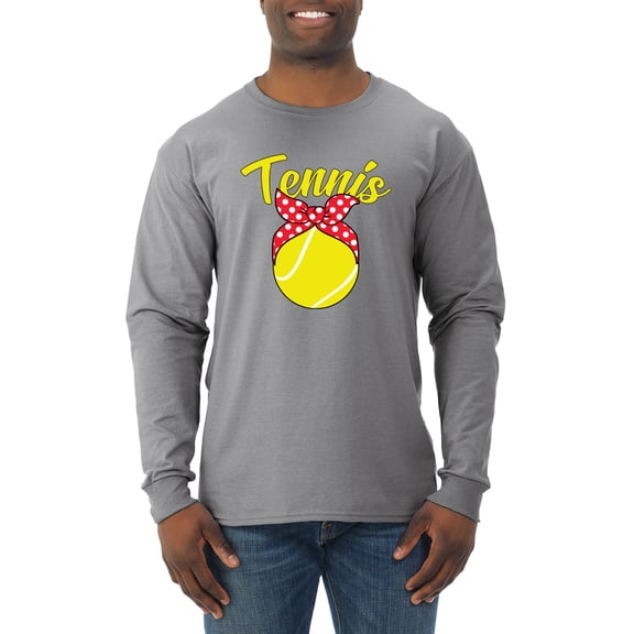 Wild Bobby, Tennis Mom Cute Bow Ribbon Tennis Ball, Mother's Day, Men Long Sleeve Shirt, Heather Grey, Small