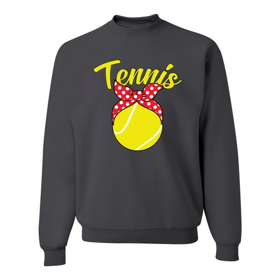 Wild Bobby, Tennis Mom Cute Bow Ribbon Tennis Ball, Mother's Day, Unisex Crewneck Graphic Sweatshirt, Charcoal, X-Large