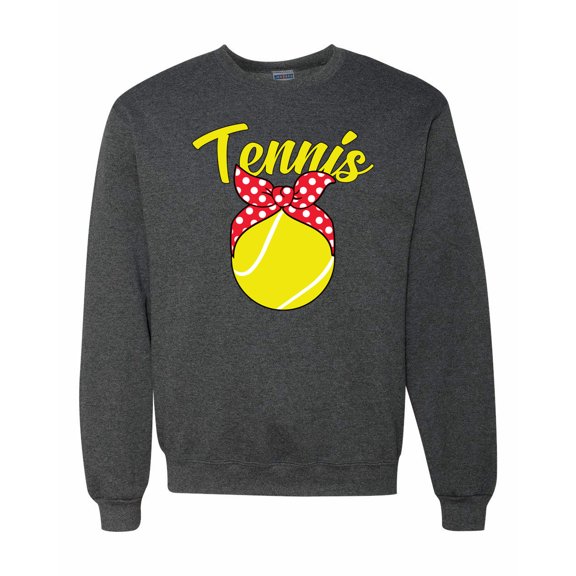 Wild Bobby, Tennis Mom Cute Bow Ribbon Tennis Ball, Mother's Day, Unisex Crewneck Graphic Sweatshirt, Heather Black, X-Large