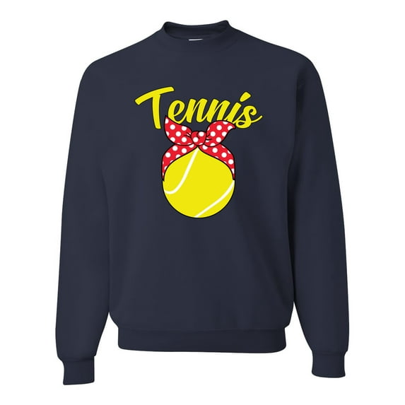 Wild Bobby, Tennis Mom Cute Bow Ribbon Tennis Ball, Mother's Day, Unisex Crewneck Graphic Sweatshirt, Navy, Large