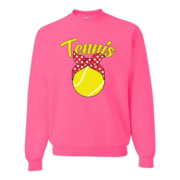 Wild Bobby, Tennis Mom Cute Bow Ribbon Tennis Ball, Mother's Day, Unisex Crewneck Graphic Sweatshirt, Neon Pink, Medium