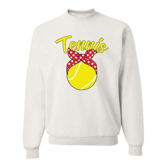 Wild Bobby, Tennis Mom Cute Bow Ribbon Tennis Ball, Mother's Day, Unisex Crewneck Graphic Sweatshirt, White, Small