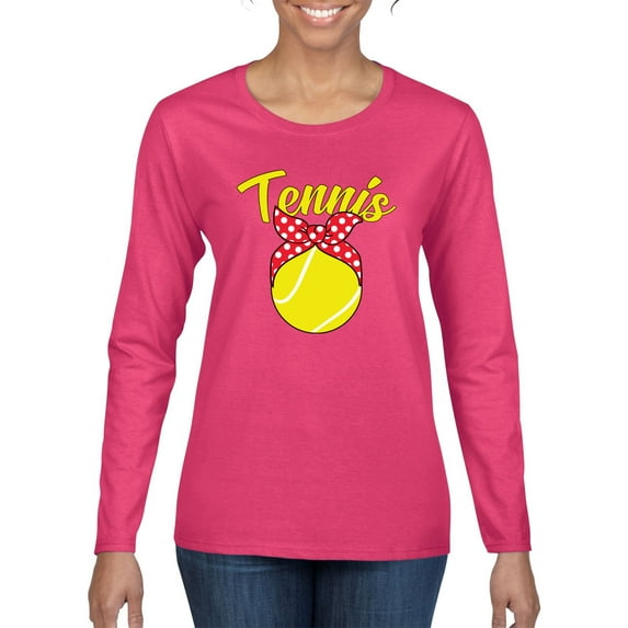 Wild Bobby, Tennis Mom Cute Bow Ribbon Tennis Ball, Mother's Day, Women Graphic Long Sleeve T-Shirt, Fuschia, Small