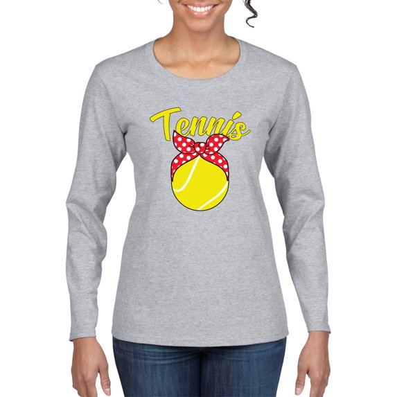Wild Bobby, Tennis Mom Cute Bow Ribbon Tennis Ball, Mother's Day, Women Graphic Long Sleeve T-Shirt, Heather Grey, Small