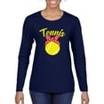 thumbnail image 1 of Wild Bobby, Tennis Mom Cute Bow Ribbon Tennis Ball, Mother's Day, Women Graphic Long Sleeve T-Shirt, Navy, Small, 1 of 3