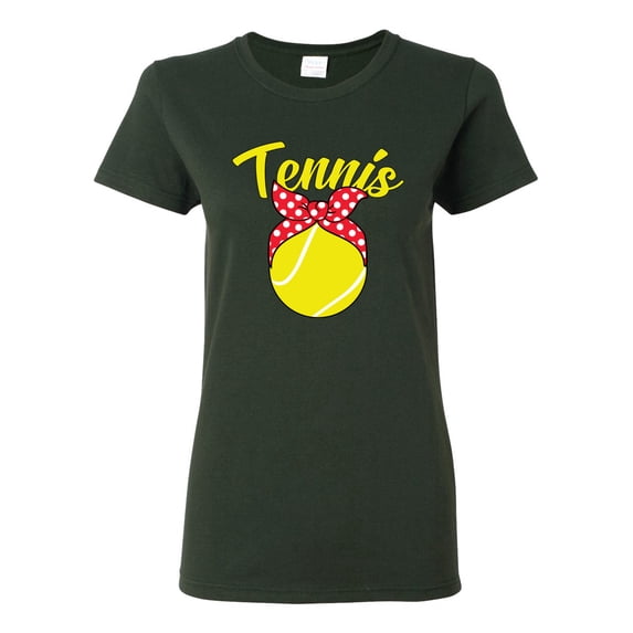 Wild Bobby, Tennis Mom Cute Bow Ribbon Tennis Ball, Mother's Day, Women Graphic T-Shirt, Forest Green, Small