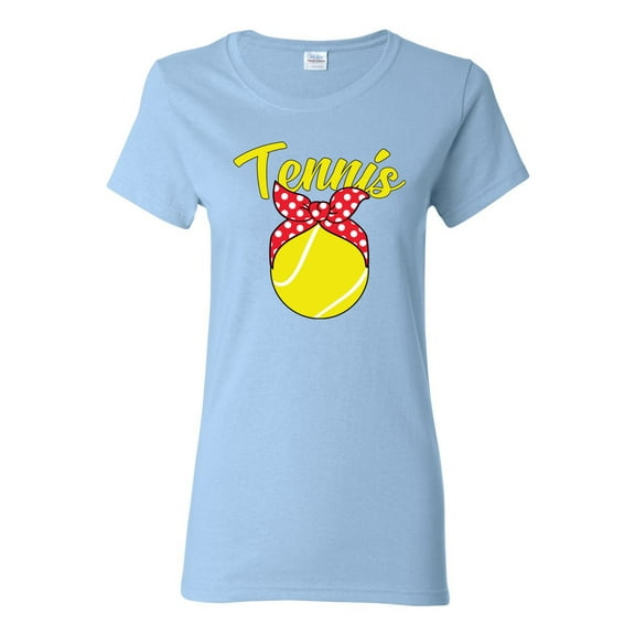Wild Bobby, Tennis Mom Cute Bow Ribbon Tennis Ball, Mother's Day, Women Graphic T-Shirt, Light Blue, Medium