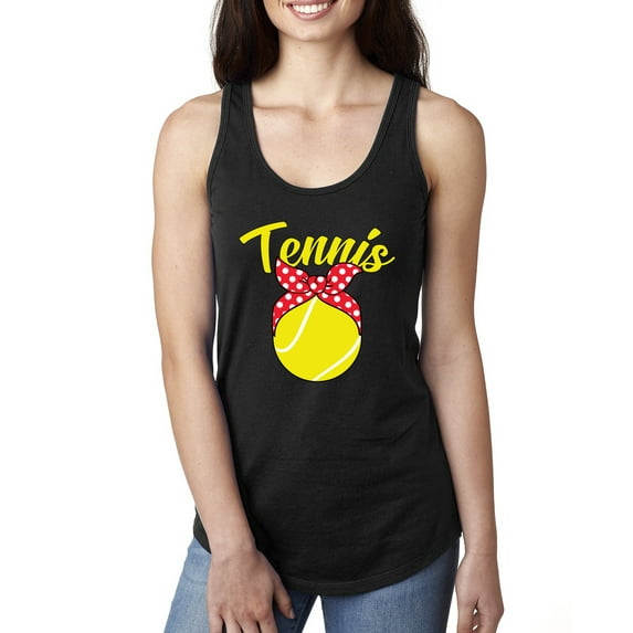 Wild Bobby, Tennis Mom Cute Bow Ribbon Tennis Ball, Mother's Day, Women Racerback Tank Top, Black, Small