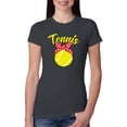 thumbnail image 1 of Wild Bobby, Tennis Mom Cute Bow Ribbon Tennis Ball, Mother's Day, Women Slim Fit Junior Tee, Dark Grey, Large, 1 of 3