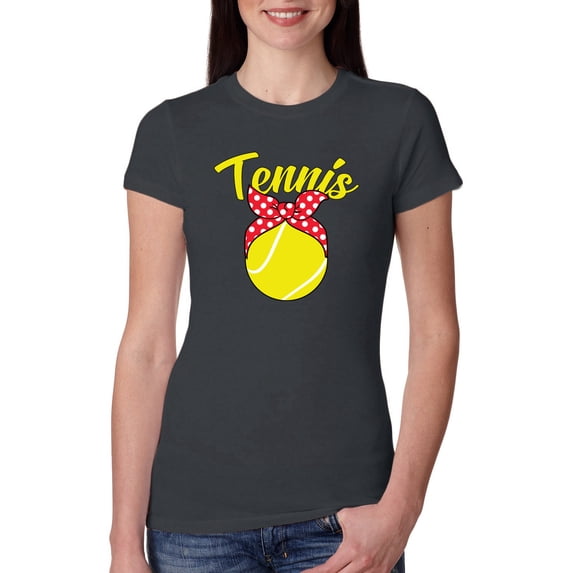 Wild Bobby, Tennis Mom Cute Bow Ribbon Tennis Ball, Mother's Day, Women Slim Fit Junior Tee, Dark Grey, Small
