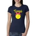 thumbnail image 1 of Wild Bobby, Tennis Mom Cute Bow Ribbon Tennis Ball, Mother's Day, Women Slim Fit Junior Tee, Navy, Small, 1 of 3