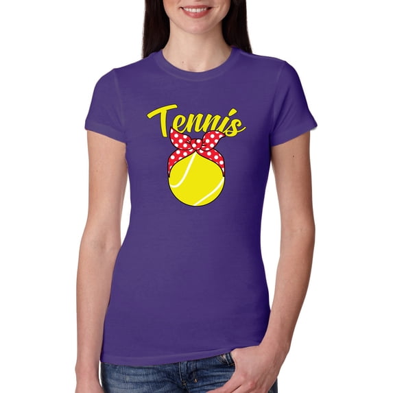 Wild Bobby, Tennis Mom Cute Bow Ribbon Tennis Ball, Mother's Day, Women Slim Fit Junior Tee, Purple Rush, Small