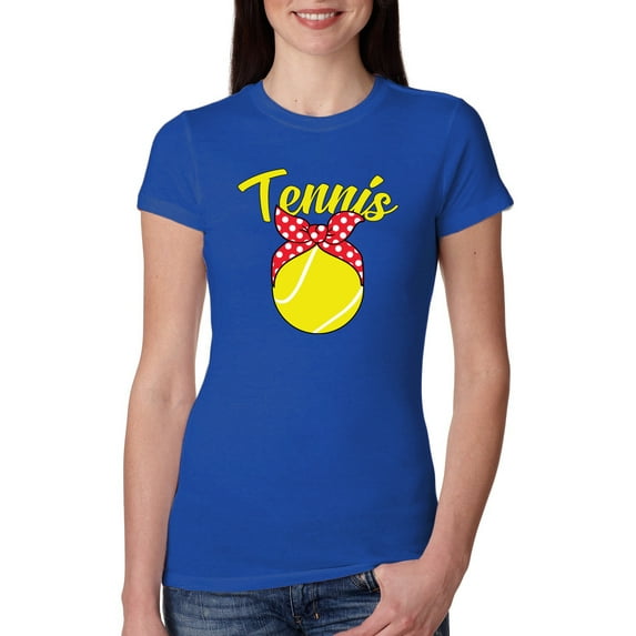 Wild Bobby, Tennis Mom Cute Bow Ribbon Tennis Ball, Mother's Day, Women Slim Fit Junior Tee, Royal, Small