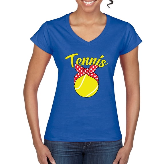 Wild Bobby, Tennis Mom Cute Bow Ribbon Tennis Ball, Mother's Day, Women Standard V-Neck Tee, Royal, 2XL