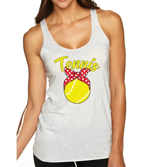 Wild Bobby, Tennis Mom Cute Bow Ribbon Tennis Ball, Mother's Day, Women Tri-Blend Racerback Tank Top, Heather White, Small