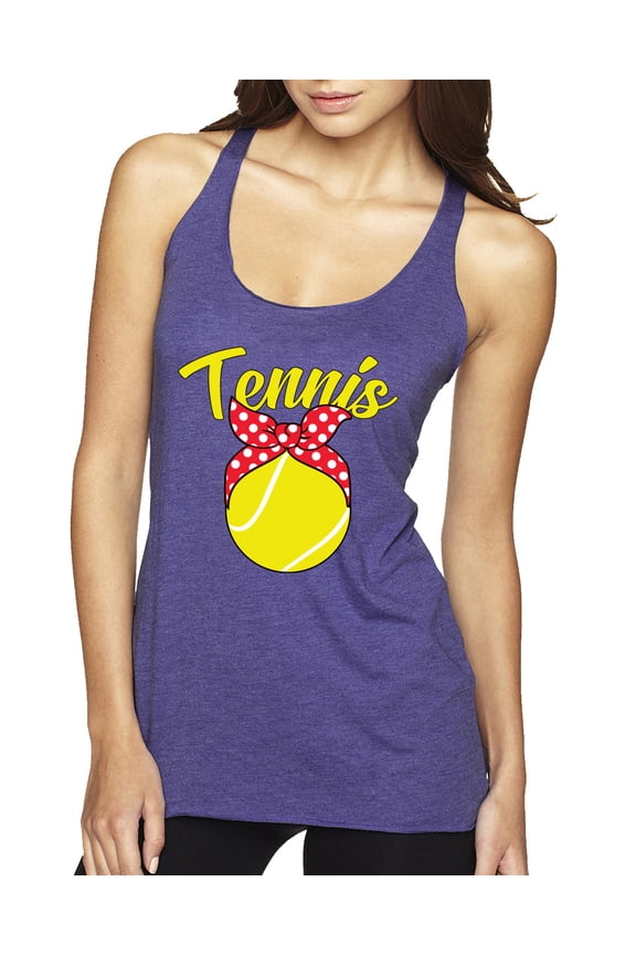 , Tennis Mom Cute Bow Ribbon Tennis Ball, Mother's Day, Women Tri-Blend Racerback Tank Top, Purple Rush, Small