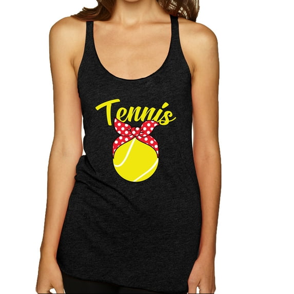 Wild Bobby, Tennis Mom Cute Bow Ribbon Tennis Ball, Mother's Day, Women Tri-Blend Racerback Tank Top, Vintage Black, Large