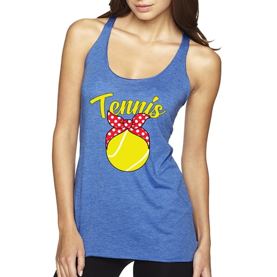 Wild Bobby, Tennis Mom Cute Bow Ribbon Tennis Ball, Mother's Day, Women Tri-Blend Racerback Tank Top, Vintage Royal, Large
