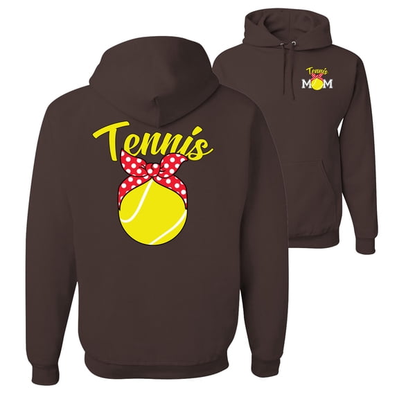 Wild Bobby,Tennis Mom Cute Bow Ribbon Tennis Ball Sports Front and Back Unisex Graphic Hoodie Sweatshirt, Brown, Large
