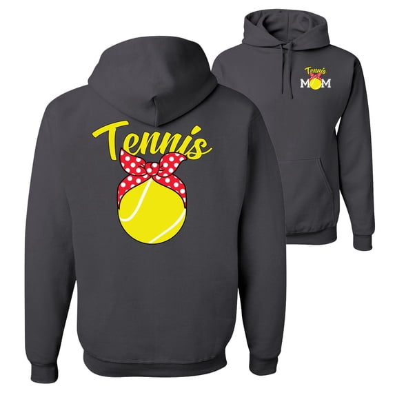 Wild Bobby,Tennis Mom Cute Bow Ribbon Tennis Ball Sports Front and Back Unisex Graphic Hoodie Sweatshirt, Charcoal, 3XL