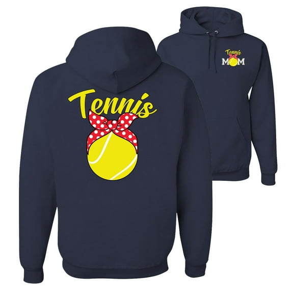 Wild Bobby,Tennis Mom Cute Bow Ribbon Tennis Ball Sports Front and Back Unisex Graphic Hoodie Sweatshirt, Navy, X-Large