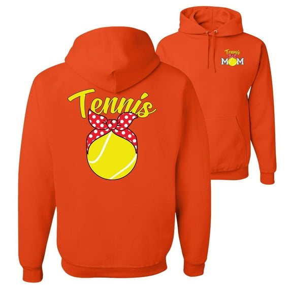 Wild Bobby,Tennis Mom Cute Bow Ribbon Tennis Ball Sports Front and Back Unisex Graphic Hoodie Sweatshirt, Orange, X-Large