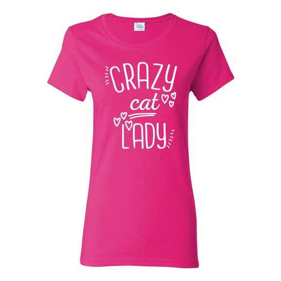 Wild Bobby, That Crazy Cat Lady, Pop Culture, Womens Graphic Tees, Fuschia, Large