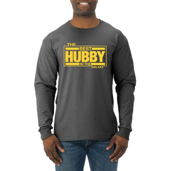 Wild Bobby,The Best Hubby in The Galaxy, Father's Day, Men Long Sleeve Shirt, Heather Black, Small