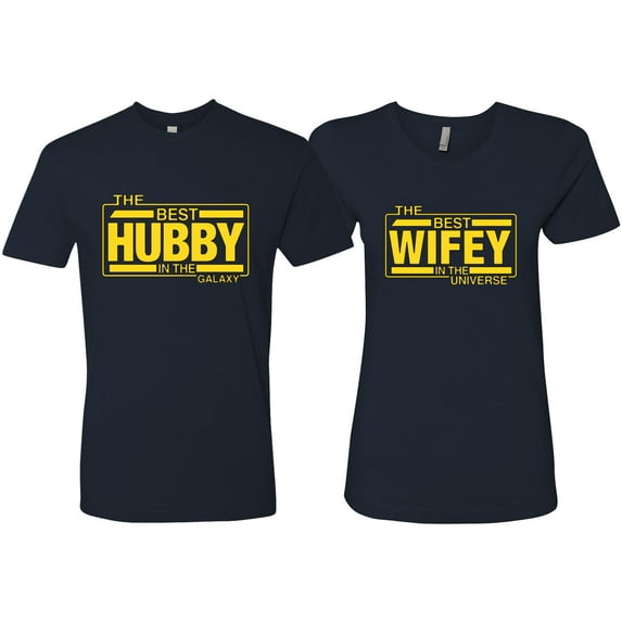 Wild Bobby, The Best Hubby in the Galaxy The Best Wifey in the Universe His and Hers Matching Couples , Navy, Mens XL-Womens XL