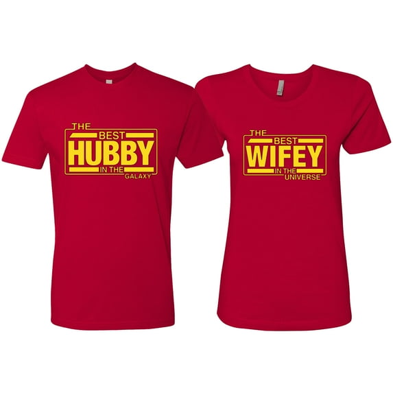 Wild Bobby, The Best Hubby in the Galaxy The Best Wifey in the Universe His and Hers Matching Couples , Red, Mens 3XL-Womens XL
