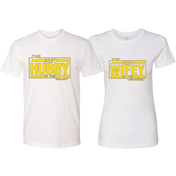 Wild Bobby, The Best Hubby in the Galaxy The Best Wifey in the Universe His and Hers Matching Couples , White, Mens S-Womens L