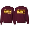thumbnail image 1 of Wild Bobby, The Best Hubby in the Galaxy The Best Wifey in the Universe, Matching Couples Crewneck Sweater, Maroon, Mens S-Womens L, 1 of 1