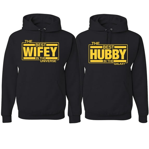 Wild Bobby, The Best Hubby in the Galaxy The Best Wifey in the Universe , Matching Couples Hoodie,Black, Mens S-Womens S