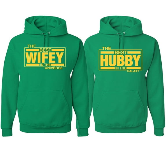 Wild Bobby, The Best Hubby in the Galaxy The Best Wifey in the Universe, Matching Couples Hoodie, Kelly, Mens 3XL-Womens L