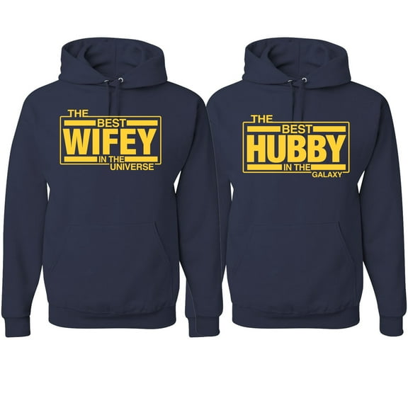 Wild Bobby, The Best Hubby in the Galaxy The Best Wifey in the Universe, Matching Couples Hoodie, Navy, Mens 3XL-Womens 3XL