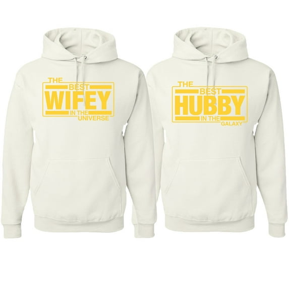 Wild Bobby, The Best Hubby in the Galaxy The Best Wifey in the Universe, Matching Couples Hoodie, White, Mens S-Womens L