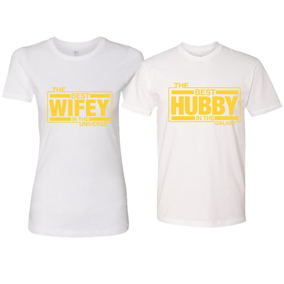 Wild Bobby, The Best Hubby in the Galaxy The Best Wifey in the Universe ,Matching Couples Tee, White, Mens 3XL-Womens XL