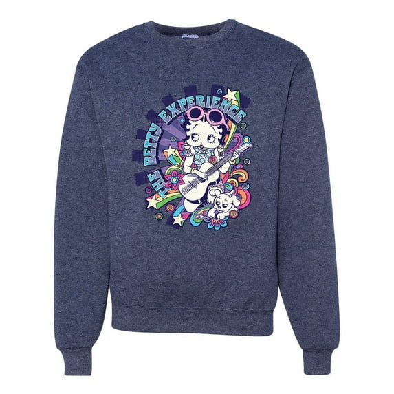 Wild Bobby The Betty Experience Guitars Betty Boop Unisex Crewneck Sweatshirt, Vintage Heather Navy, Medium