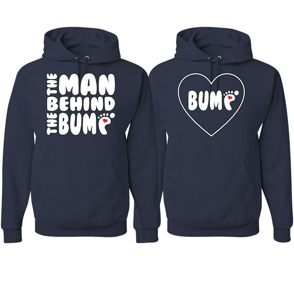 Wild Bobby, The Man Behind Shirt His and Hers Matching Couples Hoodie, Navy, Mens XL-Womens L