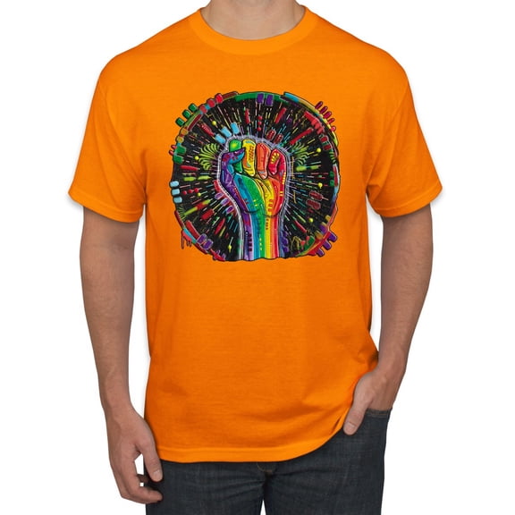 Wild Bobby The Power of Unity Colorful Fist Puff Print Fashion Men's Tee, Orange, XX-Large