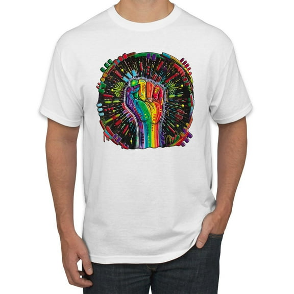 Wild Bobby The Power of Unity Colorful Fist Puff Print Fashion Men's Tee, White, Medium