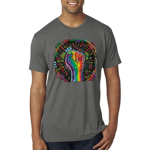 Wild Bobby The Power of Unity Colorful Fist Puff Print Fashion Mens Premium Tri Blend Tee, Dark Heather, Small