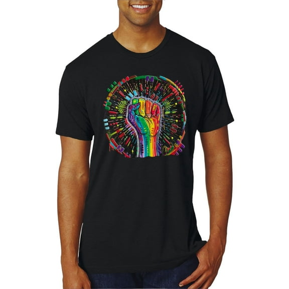 Wild Bobby The Power of Unity Colorful Fist Puff Print Fashion Mens Premium Tri Blend Tee, True Black, Small