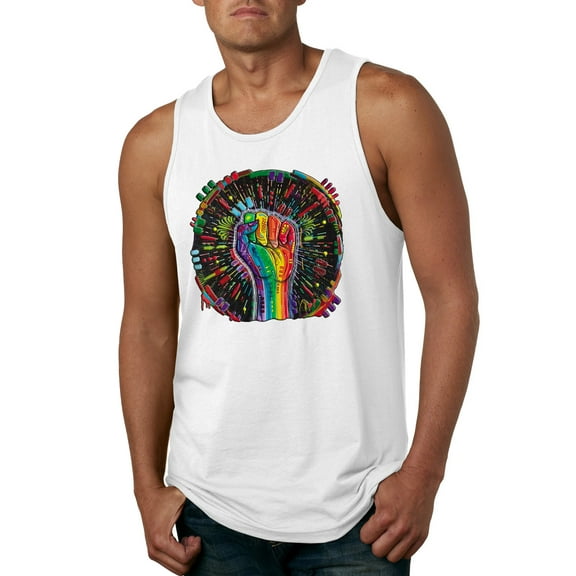 Wild Bobby The Power of Unity Colorful Fist Puff Print Fashion Mens Tank Top, White, X-Large