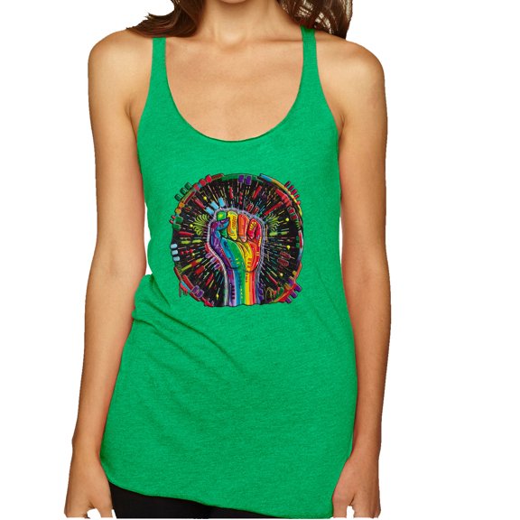 Wild Bobby The Power of Unity Colorful Fist Puff Print Fashion Tri-Blend Racerback Tank Top, Envy, X-Large
