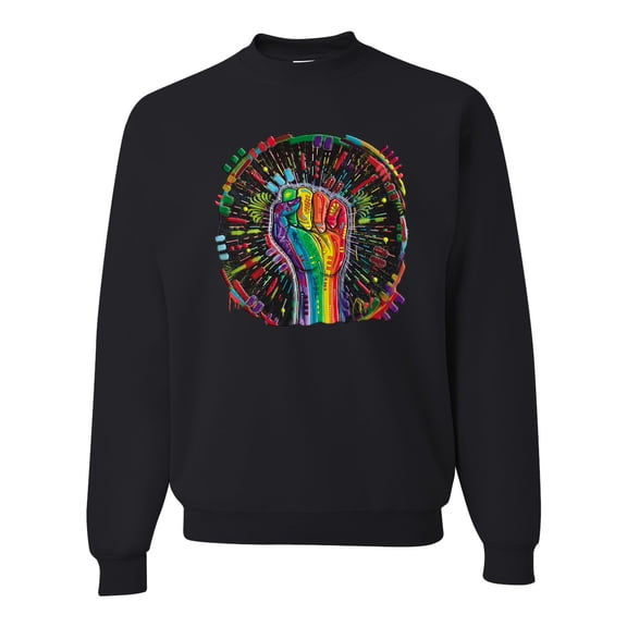 Wild Bobby The Power of Unity Colorful Fist Puff Print Fashion Unisex Crewneck Sweatshirt, Black, 3X-Large