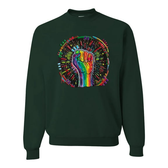 Wild Bobby The Power of Unity Colorful Fist Puff Print Fashion Unisex Crewneck Sweatshirt, Forest Green, Medium